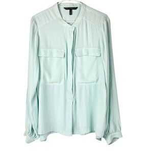 White House Black Market Long Sleeve Chiffon Pale Green Button Front Shirt Sz XL